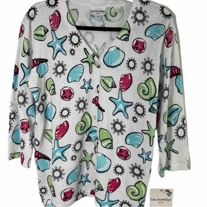 Women’s Breckenridge Seashell Cotton Cardigan colorful Medium Petite‎ Beach